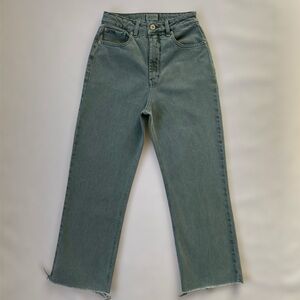 NAF NAF Paris Green Straight Cropped Raw Hem Jeans